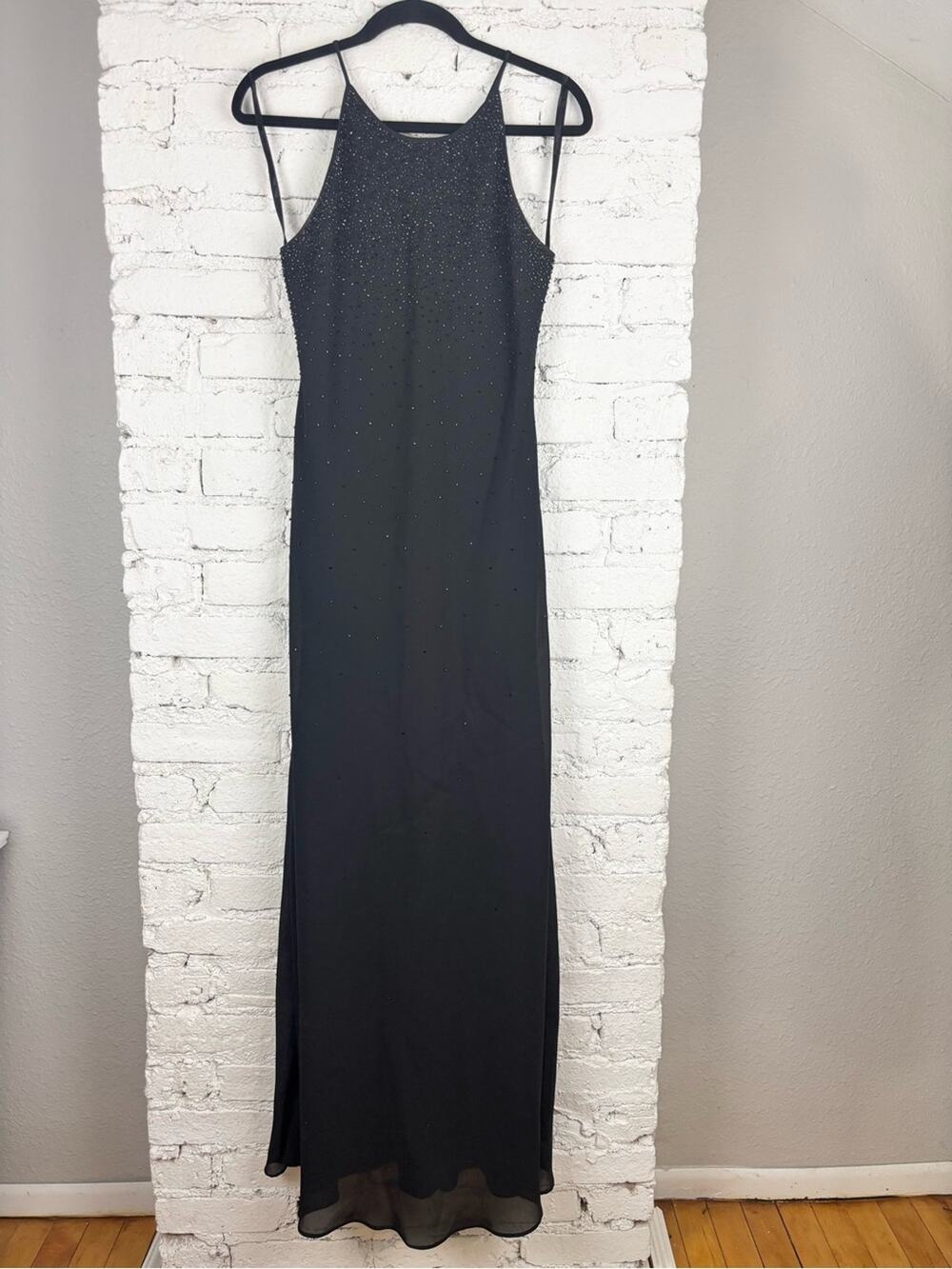 Vintage Chelsea Nites Black Beaded Halter Evening Dress